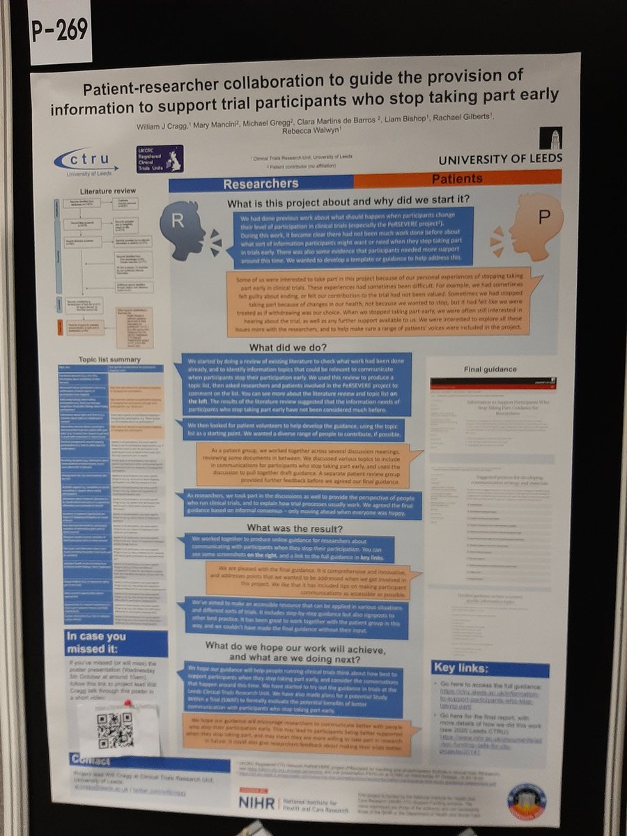 Just up at #ICTMC2022 - our poster (P-269) about how good communication can support participants who are stopping their participation early. Also short explainer vid here (as I realise text in the picture likely too small!): tinyurl.com/53yeh5c2 @LeedsCTRU