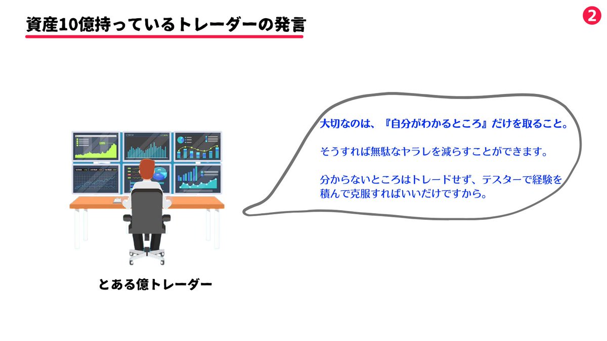 million_trader8's tweet photo. 凄腕トレーダーほどトレードは簡単だと言う。なぜなら、彼らは自分が『分かる』パターンでトレードを繰り返しているだけだから。自分が分かるパターンしかトレードしないというのは最短で勝ち組になる為の究極のコツなので、中々勝ちきれない人は「これ！」という勝ちパターンを1つ身に付けましょう👍 https://t.co/tQieZNvXUP