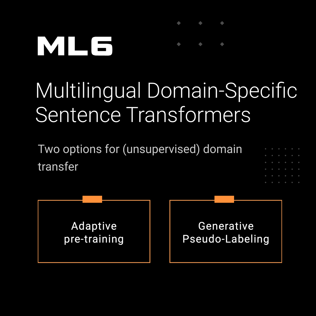 ml6team's tweet photo. At #ML6, we are in favour of #SentenceTransformers. However, things can get a little complicated once you step away from English 🇬🇧 and/or towards very domain-specific texts! Interested to know how to deal with these situations? 👉 https://t.co/wSPjWDnwnb #NLP #SBERT https://t.co/ZOSVbkZfx5