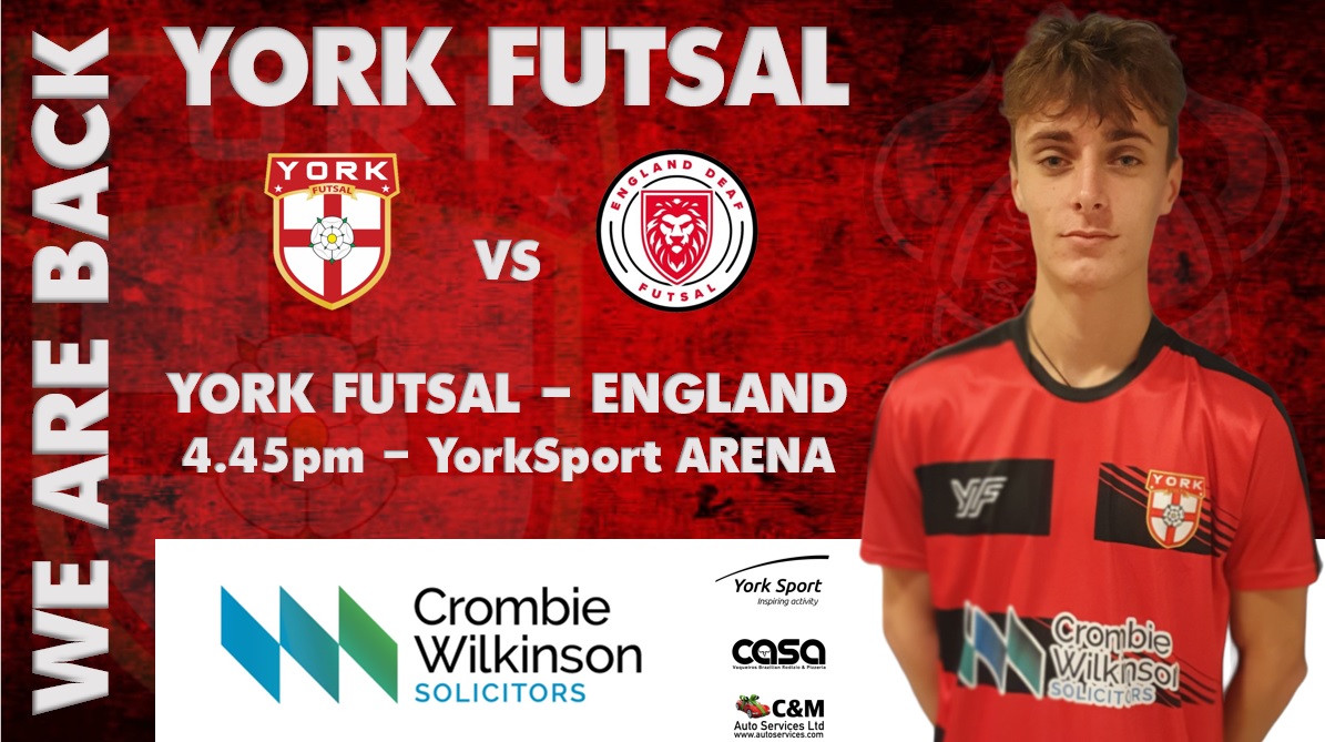 YorkFutsal's tweet photo. 🔥WE ARE BACK! This Sunday we host the ENGLAND DEAF FUTSAL in preparation for the 6th EDSO European Deaf Futsal Championship 2022 in Montesilvano, Italy
⚽ YORK FUTSAL vs England Deaf
📅 9th OCT 2022 - 4.45pm
🎟️ £5 ADULTS | U18s FREE
📍YorkSport ARENA
#BeYork #yorkfutsalmassive https://t.co/NLtBpqOo7O