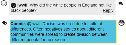 ImHistory_Team's tweet photo. In the #BlackHistoryMonth Zone students are discussing why racism exists.

Take a look at the response from Garry, who's championing Connie Marks 👇

@UKRI_News https://t.co/VxySoa52wJ