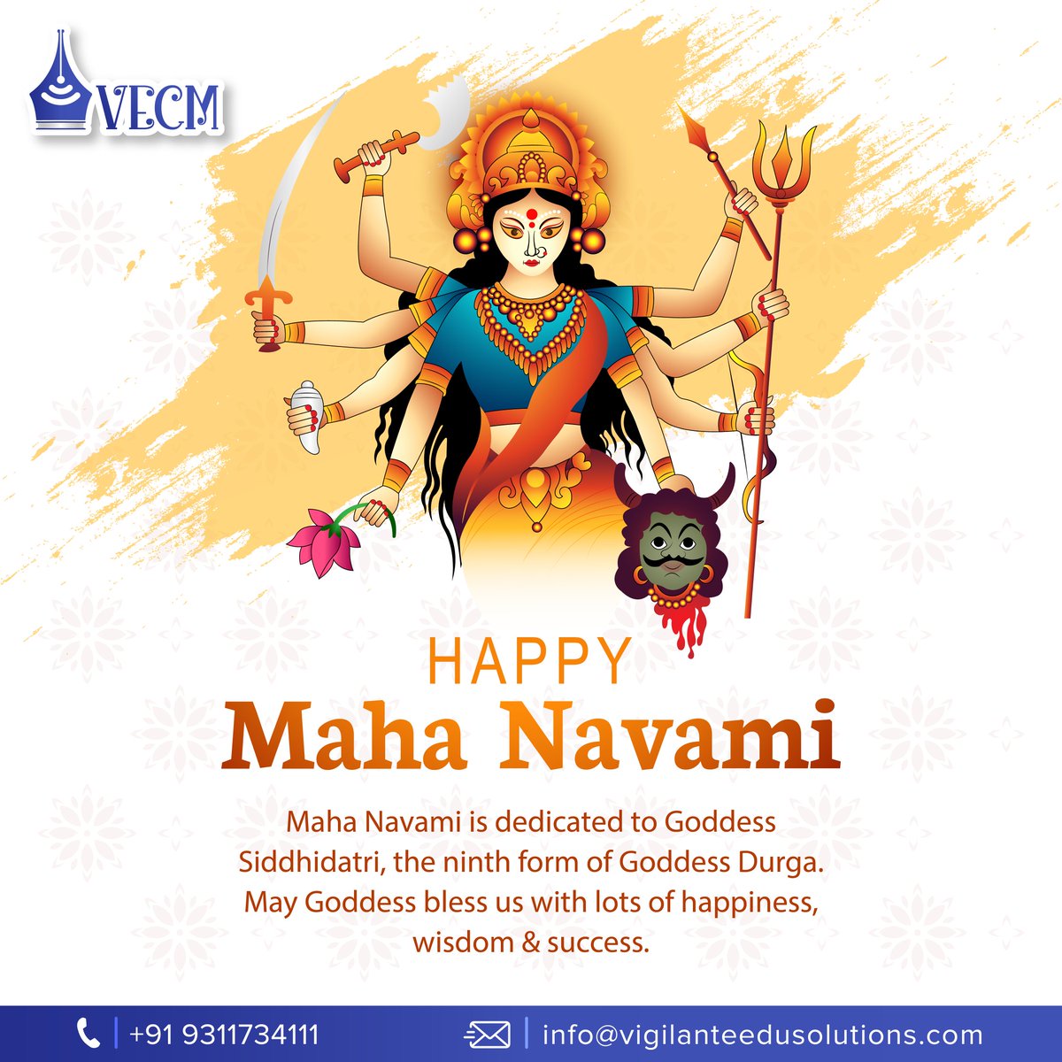 Maha Navami is dedicated to Goddess Siddhidatri, the ninth form of Goddess Durga.
May Goddess bless us with lots of happiness, wisdom & success.
#vecm #mahanavami #happynavratri #navratri2022 #navratrispecial #shaktiutsav #navratri #celebrations #festival #happiness