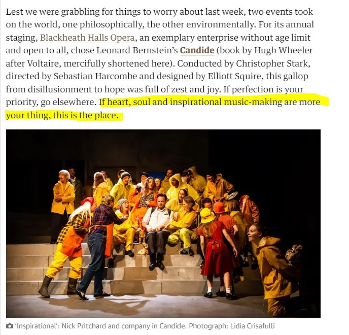 BlackheathHalls's tweet image. 4*** review for our @blackheathhalls community opera thank you @FionaMaddocks! @guardianmusic @OperaBH @nickythespence