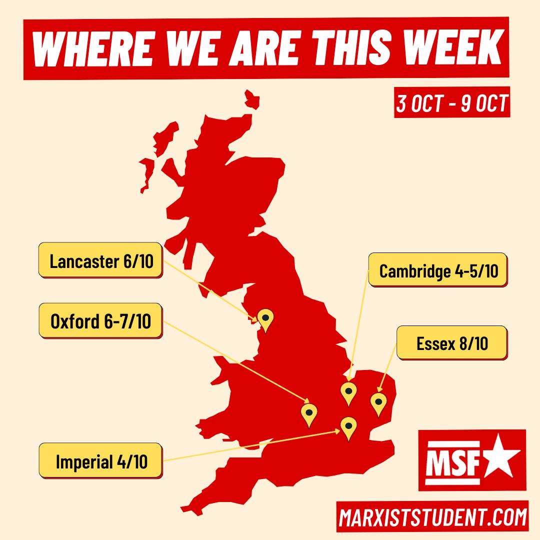 The final week of Freshers is here! We will be at another 5 locations across the country! Come and meet us to learn more about Marxism and why the Marxist Society is the best society you could join!🚩 #CommunismOnCampus