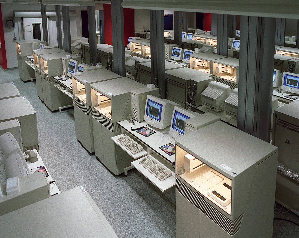 DNA sequencing laboratory at the Wellcome Sanger Institute, 1990s