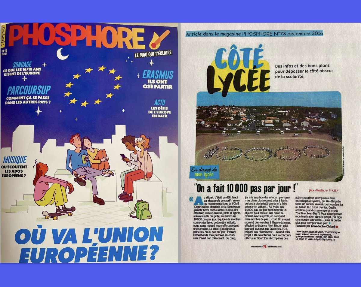 Le magazine PHOSPHORE @MagPhosphore @DavidGroison qui avait soutenu notre projet « 10000 PAS » Prix National Éthique @unss @ANiort @Senat @ThomasJeanMain met à la UNE des témoignages @ErasmusplusFR « Ils ont osé partir ». #ErasmusDays 🇪🇸🇫🇷🇬🇧🇩🇪🇪🇺 #MOBILITE #AMBITION #VOIEPRO