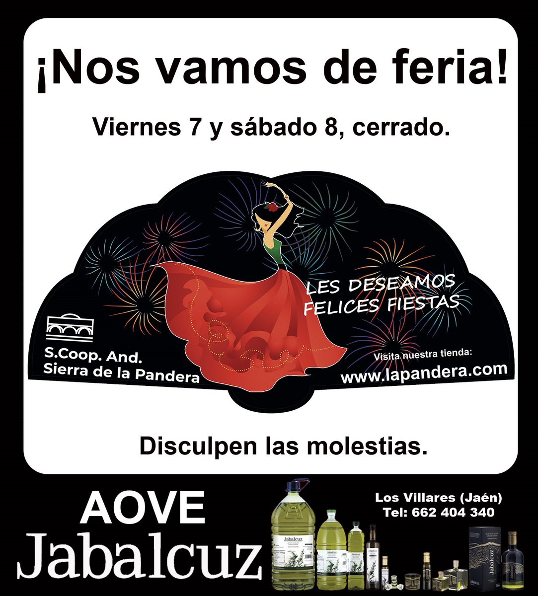 🗓️Horario especial en la 🎆🎠🎡feria de Ntra. Sra. Del Rosario. A todos nuestros socios y vecinos, les deseamos que 😎 disfruten de nuestra feria, ya que en breve comenzaremos la 🫒 recolección de aceituna.