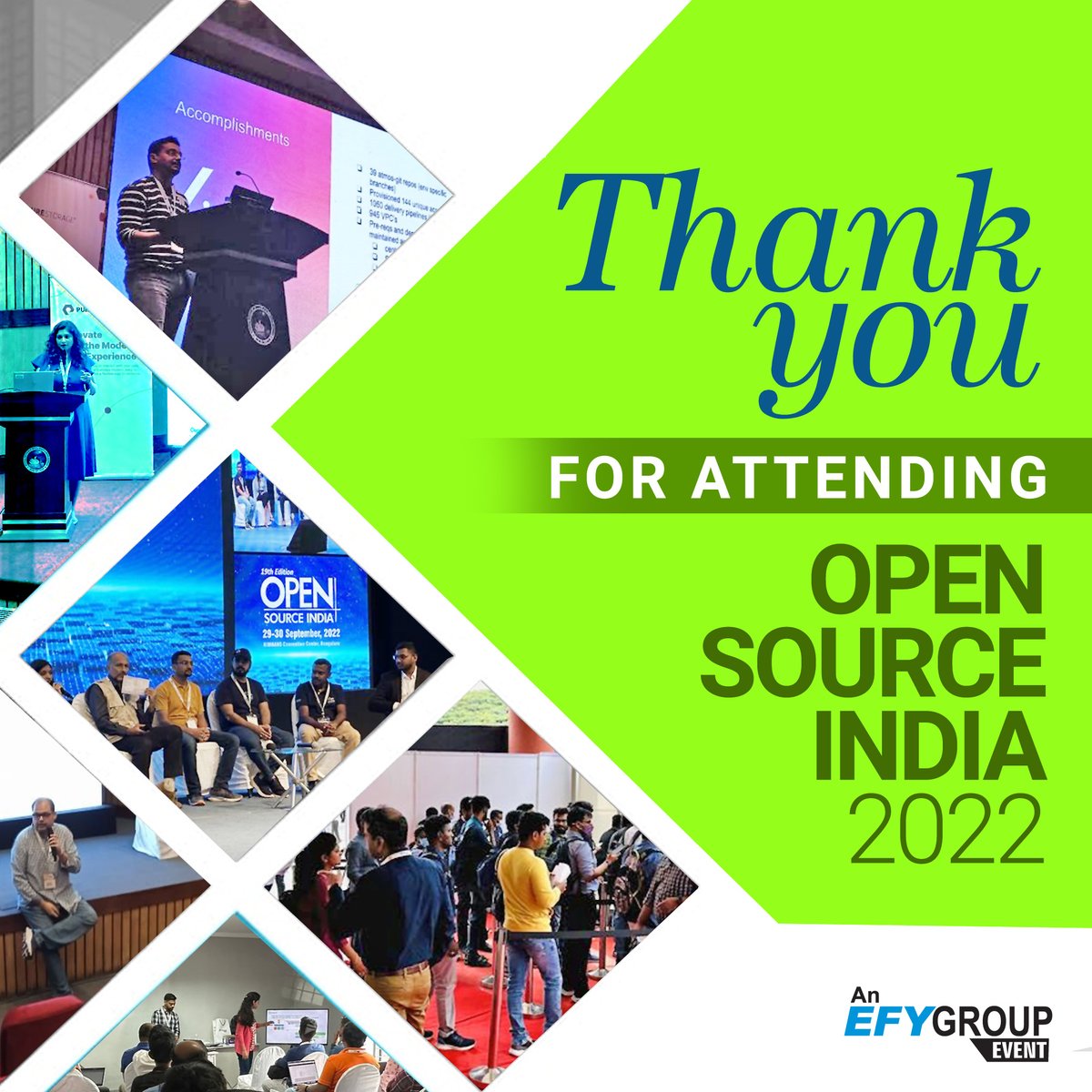 OpenSourceForU's tweet image. Thank you for Attending Open Source India 2022, I&apos;m sure we all had a blast!

We will make next year&apos;s event even better with better and larger workshop halls to accommodate the surge of participants that we saw.

#OSI2022 #OpenSource   #Developers #DevOps #OpenSourceIndia #OSI