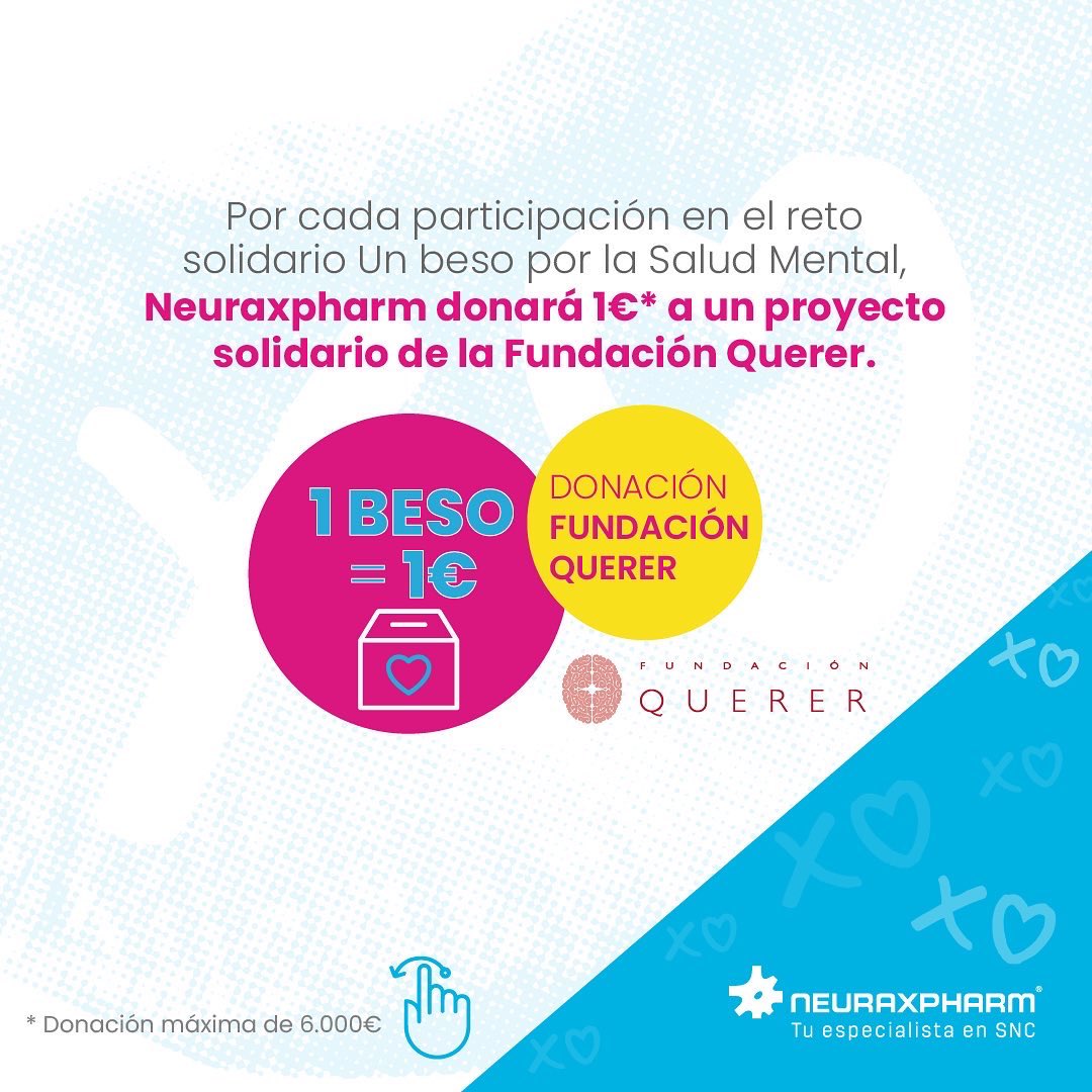 FundacionQuerer's tweet photo. ¡Haz que tus besos sean solidarios! 💋💋💋

🗓️ Del 1 al 16 de octubre

Sube una foto dando un beso con #UnBesoPorLaSaludMental y etiqueta a @neuraxpharm_es 

Por cada 💋, se donará 1€* a la Fundación Querer.

*Donación máxima de 6.000€

Descubre más en https://t.co/IW8TwfqHjy https://t.co/8lKRUohkuu