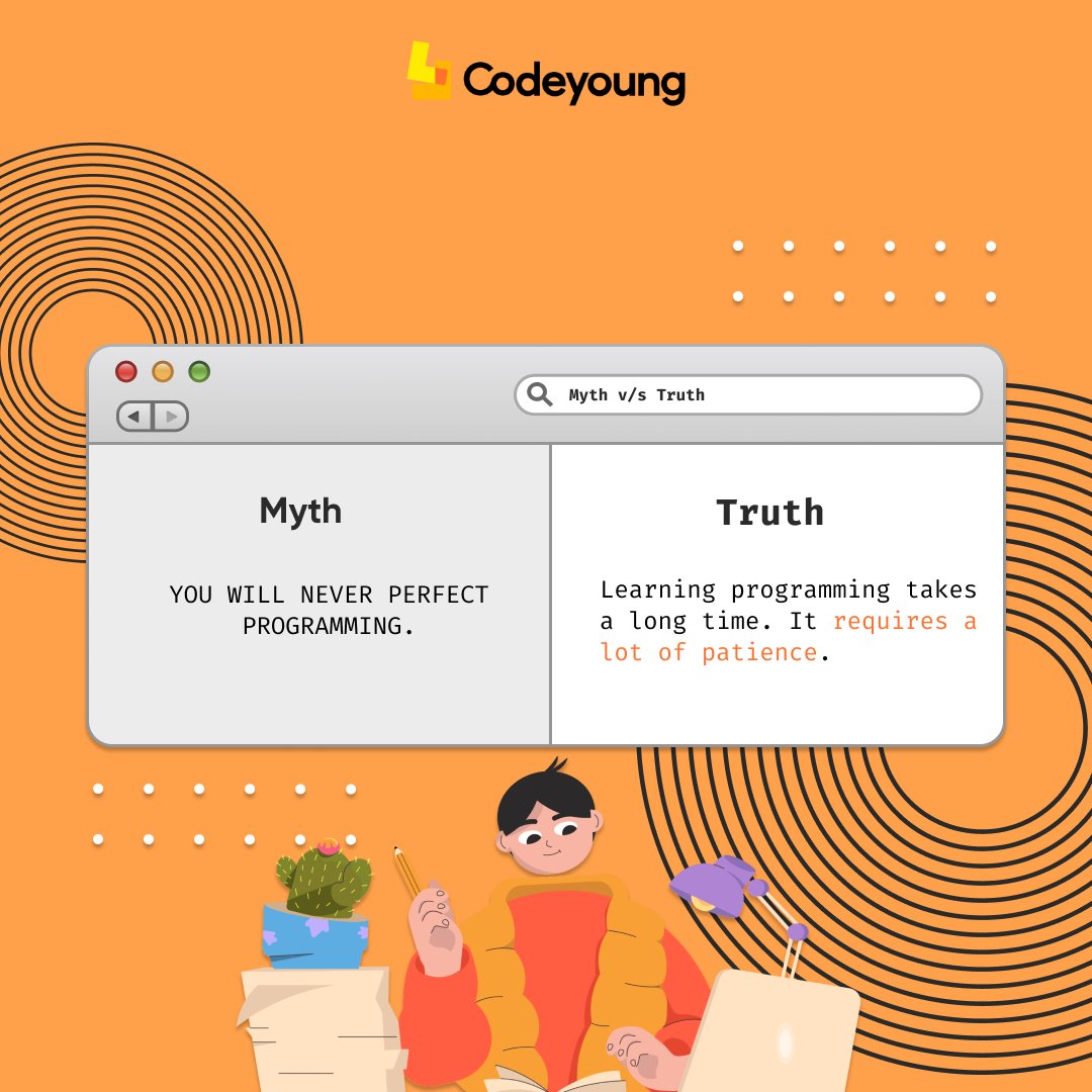 Learning programming takes a long time. It requires a lot of patience. You’re always going to learn something new, no matter how experienced you are

#codeyoung #coding #codingforkids #startup #edstartup #code
#codingknowledge #programming #programmer #codinglife #coderkids #code