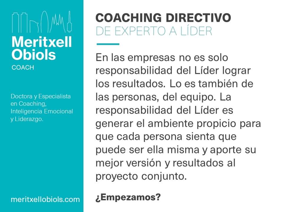 La técnica y el conocimiento hacen al experto. El liderazgo es un nivel superior. El #coaching puede transformar al experto en #líder.
#coachingdirectivo #coachingejecutivo #coachingorganizacional #liderazgo #autoliderazgo #coachingempresarial

meritxellobiols.com/coaching/