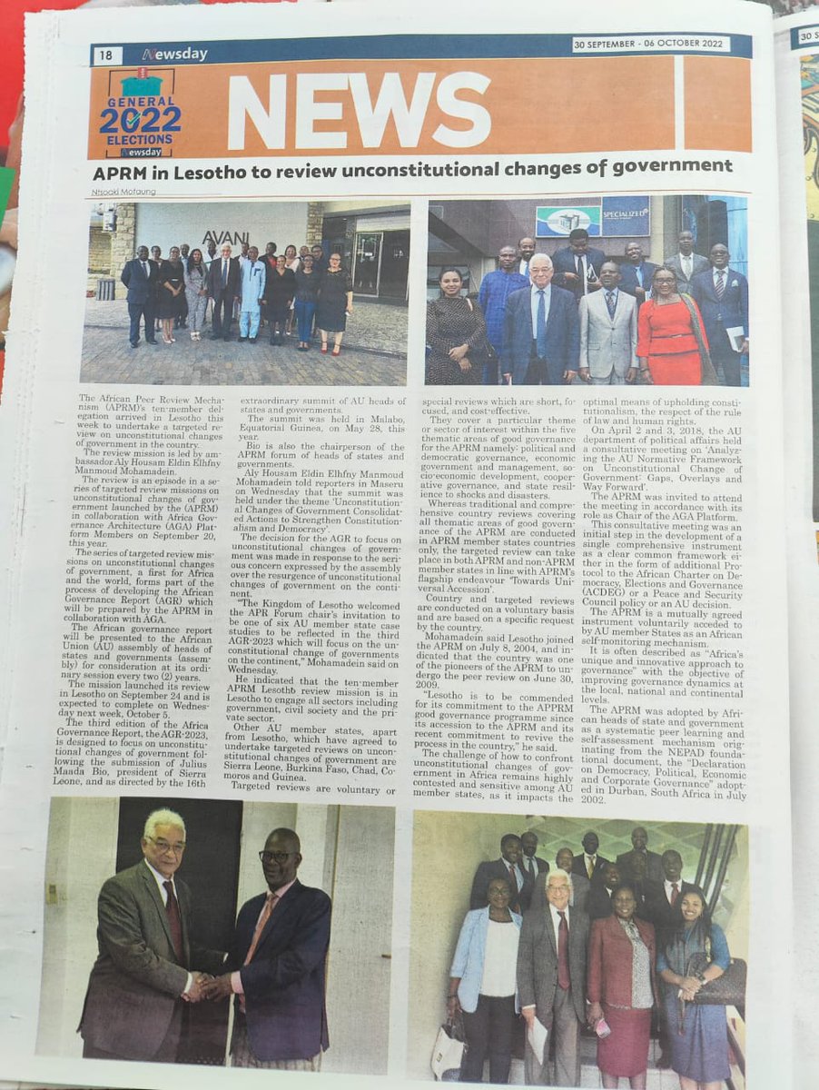 AprmChampions's tweet photo. PUBLICATION: @Newsday article on @APRMorg in #Lesotho for #targetedReview on #UCG @AluochObure @Adam_Alqali @baglo_gabriel @Mwape @ekbensah @ecowasbiznews https://t.co/HW6YE46XWm