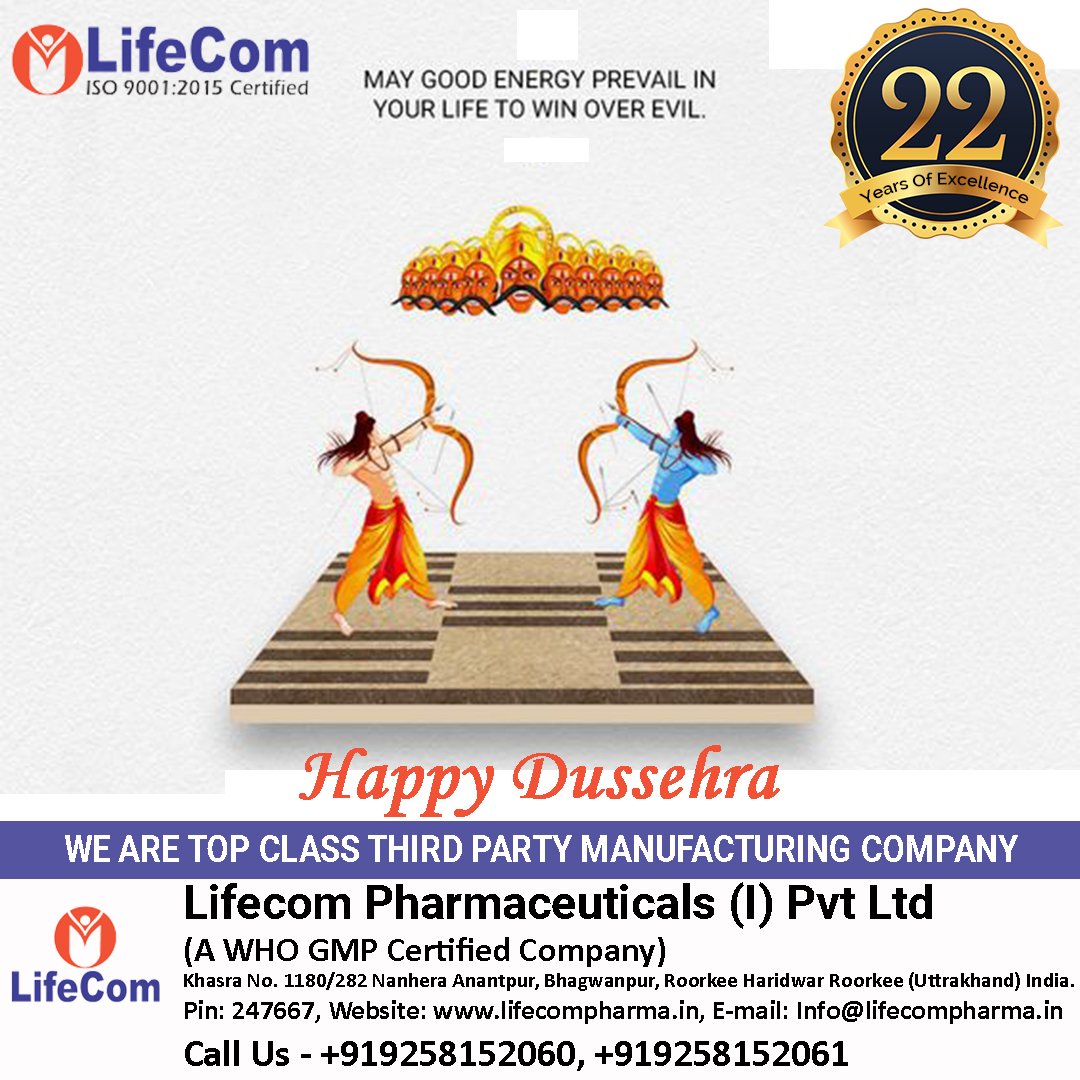 LifecomPharma's tweet photo. 🙏May this Dussehra light up for you the hopes of happy times and dreams for a year full of smiles. Dusshera signifies the victory of good over evil.Wish you a Happy Dussehra.🎉🤩🎇

#dusshera2022  #dusshera #dussehra #happydussehra #navratri #festival #durgapuja #india #diwali https://t.co/ez36SExk0d