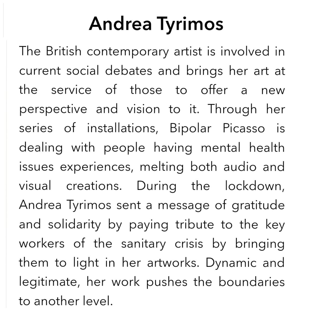 AndreaTyrimos's tweet photo. Paris press 💫

Very honoured to be featured in @lofficielparis as part of the Top 3 Contemporary Artists from @MTArtAgency

"The British contemporary artist is involved in current social debates &amp; brings her art at the service of those to offer a new perspective &amp; vision to it" https://t.co/1vAsrgNxjO