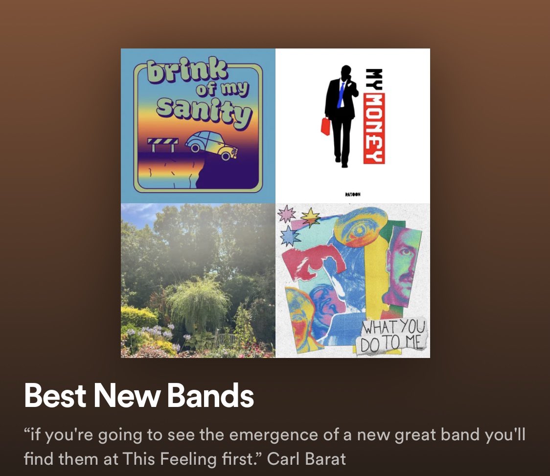 This Feeling (@this_feeling) on Twitter photo Best New Bands playlist adds week 39/2022
<a href="/bigfatbig_/">bigfatbig</a>
@ratoonband
@lewisknaggsmusic
Plasmas
<a href="/UsualAffairs/">Usual Affairs</a>
Joe Unknown
The Psychotic Monks
<a href="/lobjectifband/">L’objectif</a>
<a href="/_joewrightmusic/">Joe Wright ⚡️</a>
@uk_pioneers
@murdomitchell
@lunarcaband
<a href="/louis_shakes/">LOUIS AND THE SHAKES</a>
@crashkidtweets
& more
open.spotify.com/playlist/3ku8L… Best New Bands playlist adds week 39/2022
<a href="/bigfatbig_/">bigfatbig</a>
@ratoonband
@lewisknaggsmusic
Plasmas
<a href="/UsualAffairs/">Usual Affairs</a>
Joe Unknown
The Psychotic Monks
<a href="/lobjectifband/">L’objectif</a>
<a href="/_joewrightmusic/">Joe Wright ⚡️</a>
@uk_pioneers
@murdomitchell
@lunarcaband
<a href="/louis_shakes/">LOUIS AND THE SHAKES</a>
@crashkidtweets
& more
open.spotify.com/playlist/3ku8L…