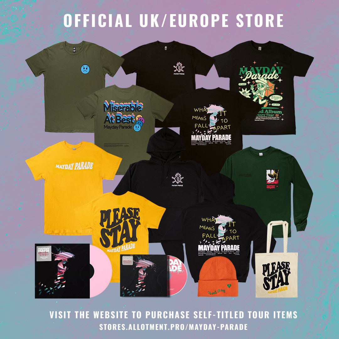 Attn: UK / EU!  🇬🇧🇪🇺
We’re stoked to announce the launch of our new webstore for you all!  Lots of great new items alongside some merch pieces you’ve been asking for. ❤️ 

stores.allotment.pro/mayday-parade/