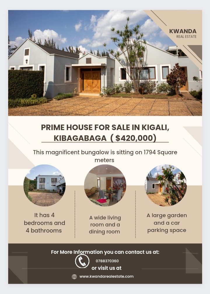 KwandaEstates's tweet photo. Prime house for sale in Kigali, Kibagabaga.
A magnificent bungalow house, spacious plot, quiet neighborhood, tarmac roads access, this is really an amazing home. 
Find full details under this link:

https://t.co/PiBfkZuTRs

#Bungalowhouse, #Forsale,
#inRwanda, #Kibagabaga. https://t.co/0nMGuVfmr3