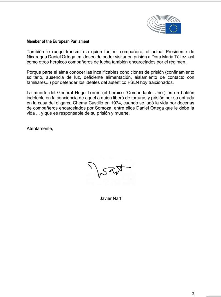#ReleaseChains El Eurodiputado Javier Nart, quien Apadrina a la Presa Política de #Nicaragua Dora María Téllez, envía contundente Carta a la Embajadora de Nicaragua en Bruselas...no se la pierdan 👇
@releasechains @caslainstitute #ApadrinaAUnPresoPoliticoDelMundo