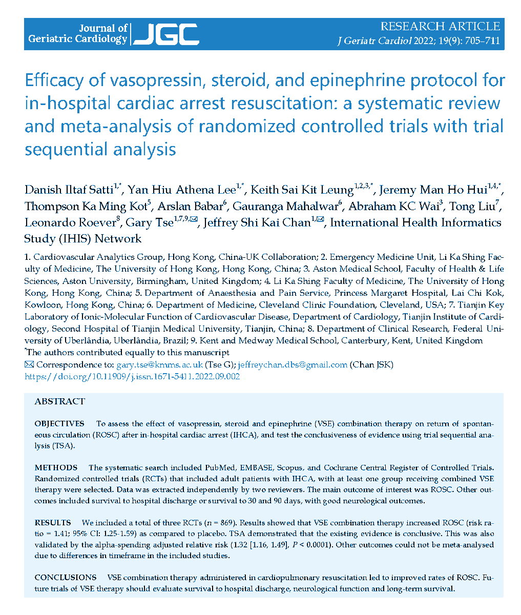 Excited to share our new meta-analysis on the efficacy of vasopressin, steroid, and epinephrine (VSE) combination therapy.

Thankful for the amazing teamwork by <a href="/JeffreyChansky/">Jeffrey Chan, MBChB MPH FESC</a> <a href="/athenalee2416/">Yan Hiu Athena Lee</a> <a href="/keithleung102/">Keith Leung</a> <a href="/jhuimh08/">Jeremy Hui</a> <a href="/GaurangaMD/">Gauranga Mahalwar, MD</a> and guidance from <a href="/GaryTse1/">Gary Tse</a>