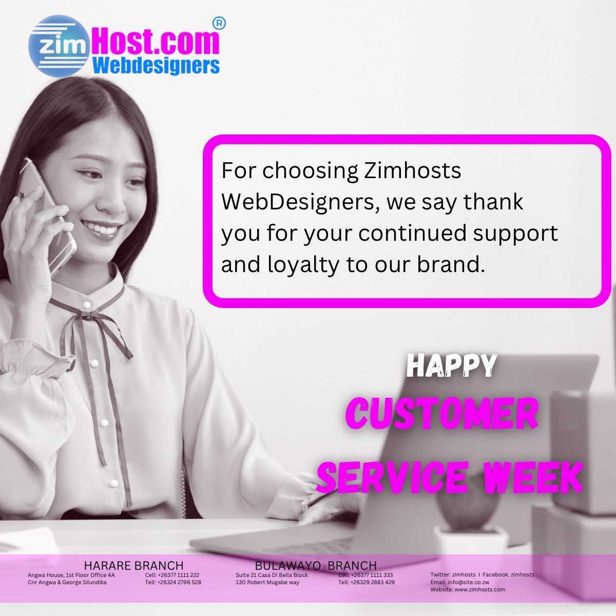 zimhosts's tweet photo. We celebrate all our customers for allowing us to serve you.

#zimhosts #zimhostswebdesigners #hosting #webhosting #webdesigner #webhostingservices #hostingcompany #webhostingprovider #hostingservice #seomarketing #php #customerservice #CustomerServiceWeek https://t.co/UoXoJBwEhq