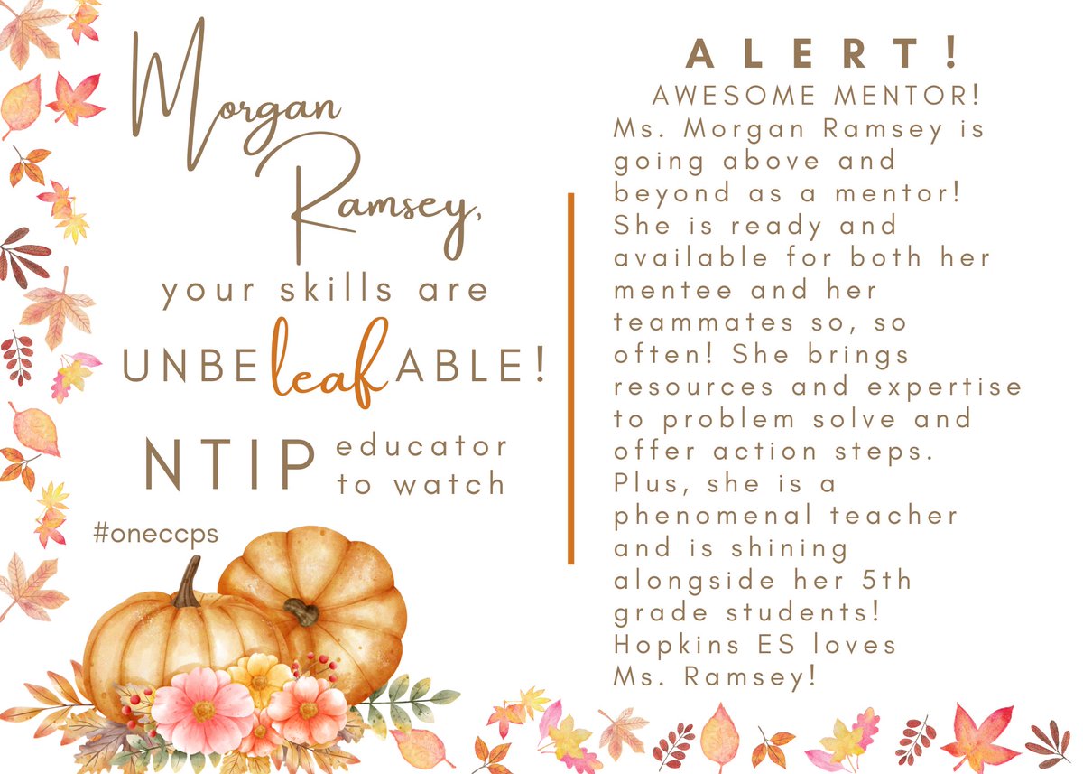 Shouting from the rooftops: Ms. Morgan Ramsey at <a href="/HopkinsRoadES/">HopkinsES</a> is ROCKING that mentor life! She offers time, support, &amp; resources for her mentee and teammates while bringing her best daily for the students! Ms. Ramsey, you're an #NTIPEducatorToWatch! @gradetchr #oneCCPS