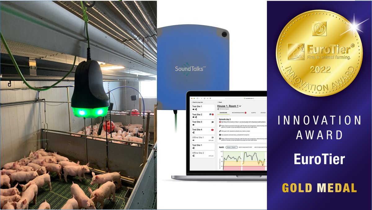 EuroTier's tweet photo. #EuroTier 2022 Gold: #SoundTalks from #Boehringer Ingelheim Vetmedica analyses sounds in the #pig pen to detect any developing respiratory tract diseases for early treatment.

Enhanced #animalwelfare results in recognition: Animal Welfare Award 

https://t.co/iuzhZxnkvW https://t.co/RLFZ2hUIXY