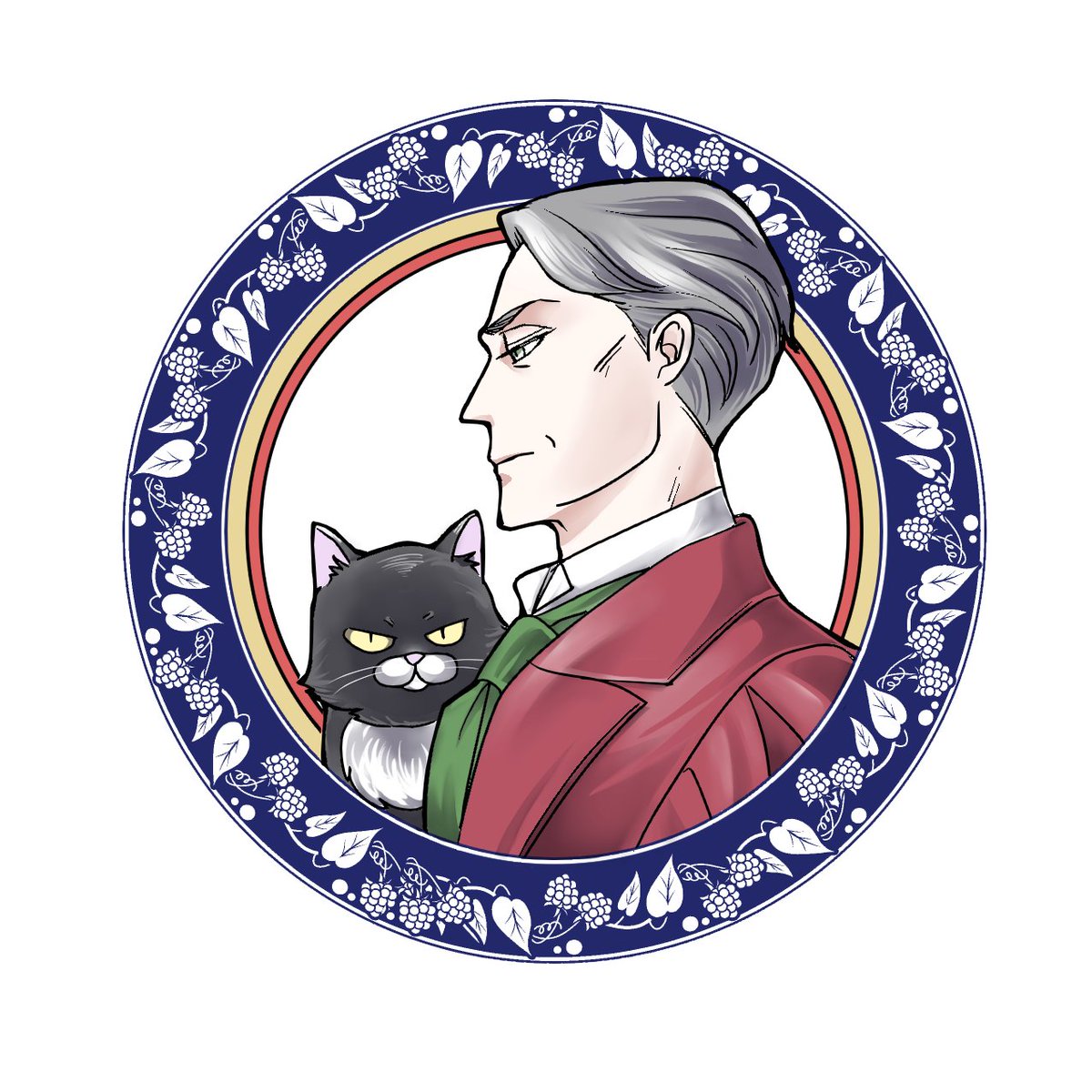 1boy cat male focus grey hair necktie green necktie formal  illustration images