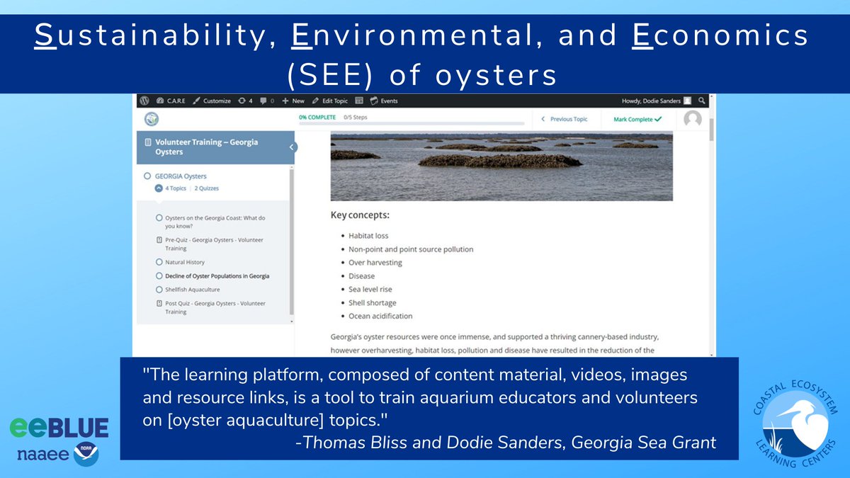 NOAAeducation's tweet photo. October is #SeafoodMonth! Learn about how @theNAAEE #eeBLUE grantees from @GACoast_UGA and @georgiaaquarium are collaborating on a teaching platform for oyster aquaculture, and stay tuned for highlights of seafood experts around the country! https://t.co/kiU5EbcBWZ https://t.co/oeEPX4JF5Z