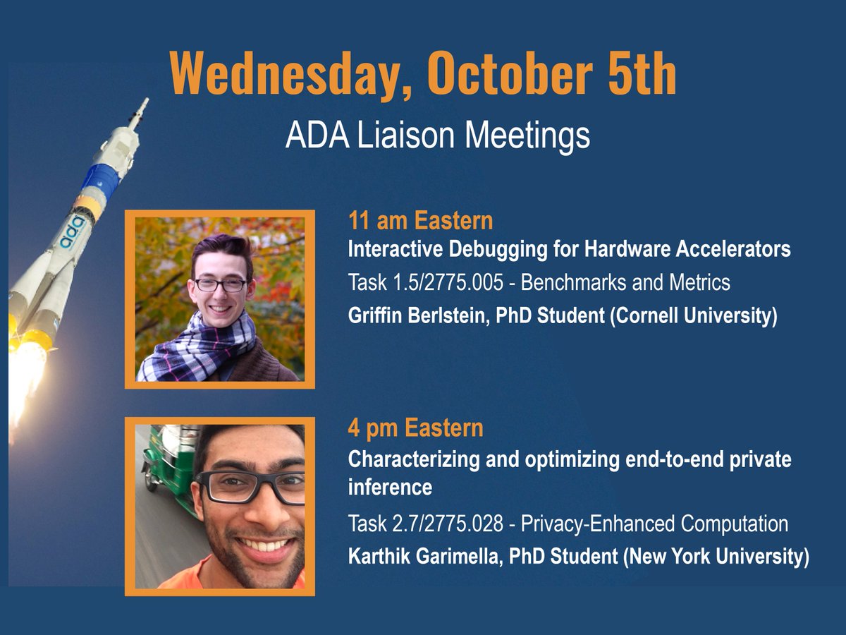 ADA_Center's tweet photo. Join us tomorrow for liaisons meetings with Griffin Berlstein, PhD Student (Cornell University) 11am ET and Karthik Garimella, PhD Student (New York University) 4pm ET! https://t.co/Zp3UYq99TJ https://t.co/OGkTTTGXJw