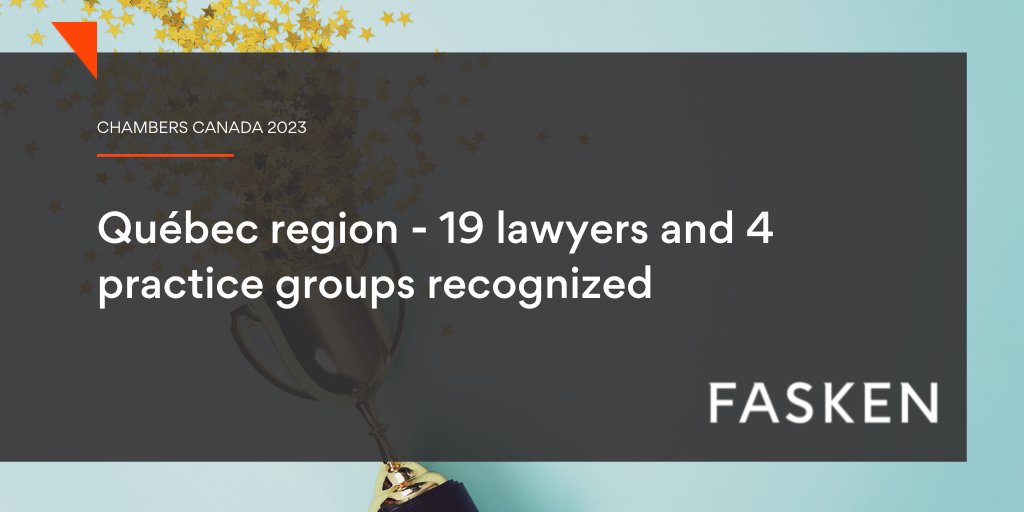 Congratulations to our 19 lawyers from the Québec region recognized in the Chambers and Partners Canada 2023 guide and to Stéphane Fillion ranked as Band 1 (Labour and Employment Law). More information: bit.ly/3SHopt4 #Fasken #Quebec #Chambers