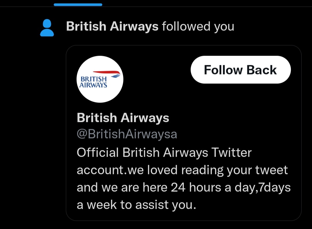 2Biornot2Bi's tweet image. I just got followed by an imposter. Again. This time they're pretending to be an airline company. They chose one with terrible customer service. 🤣 #badchoice
