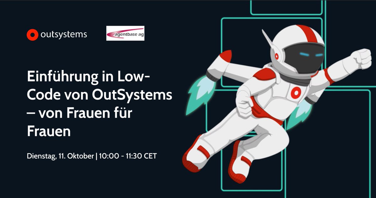 agentbaseAG's tweet photo. Aller Anfang ist schwer – doch das muss nicht sein: Melden Sie sich einfach für den #LowCode #InfoTalk von OutSystems am 11.10. an. Ganz im Zeichen von #WomenWhoCode führen Sie erfahrene Expertinnen in die App-Entwicklung ein. Seien Sie dabei! https://t.co/MNgEVPuDCk https://t.co/qoQlzdWJRW