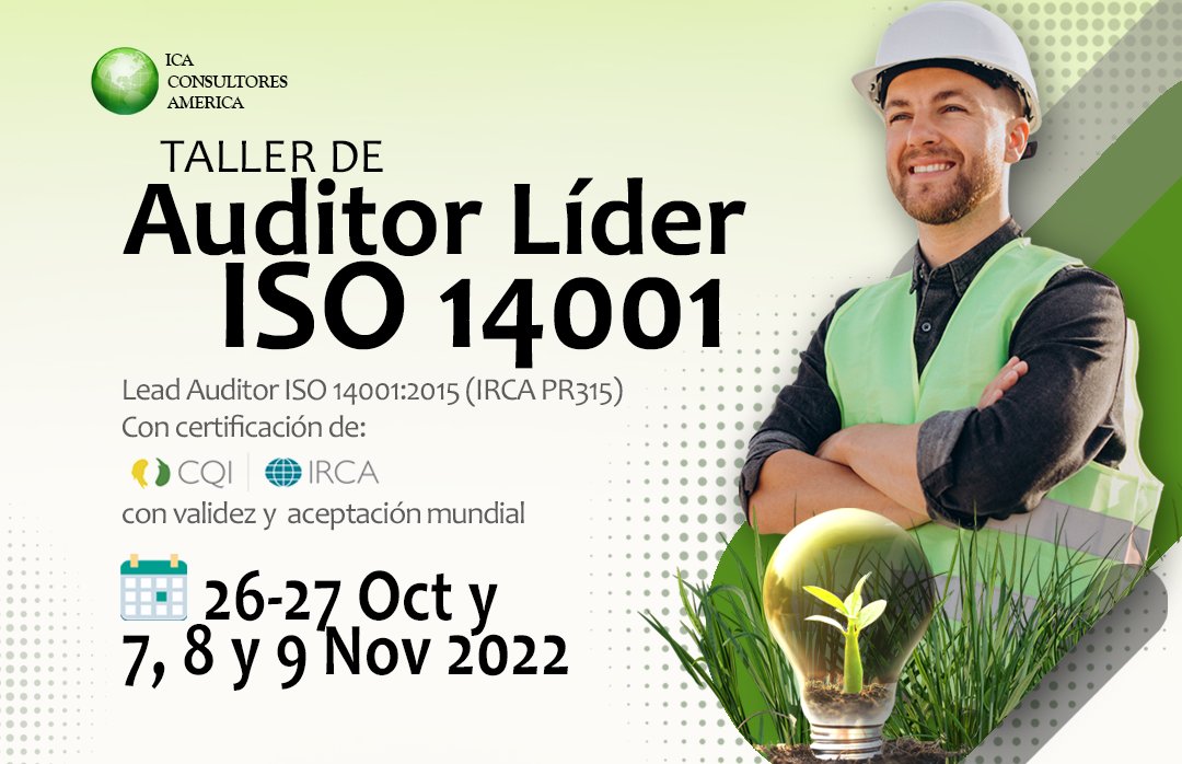"𝗖𝗨𝗥𝗦𝗢 𝗗𝗘 𝗔𝗨𝗗𝗜𝗧𝗢𝗥 𝗟𝗜𝗗𝗘𝗥 
𝗜𝗦𝗢 𝟭𝟰𝟬𝟬𝟭:𝟮𝟬𝟭𝟱 𝗜𝗥𝗖𝗔"
📅CAPACITACIÓN ONLINE 
26 y 27 Oct y 7 al 9 Nov 2022
¡Inscríbete ahora! 🔎 consultoresamerica.com/taller-de-audi…
✓ Certificado con valor internacional avalado por IRCA
WhatsApp:📲 8115180837