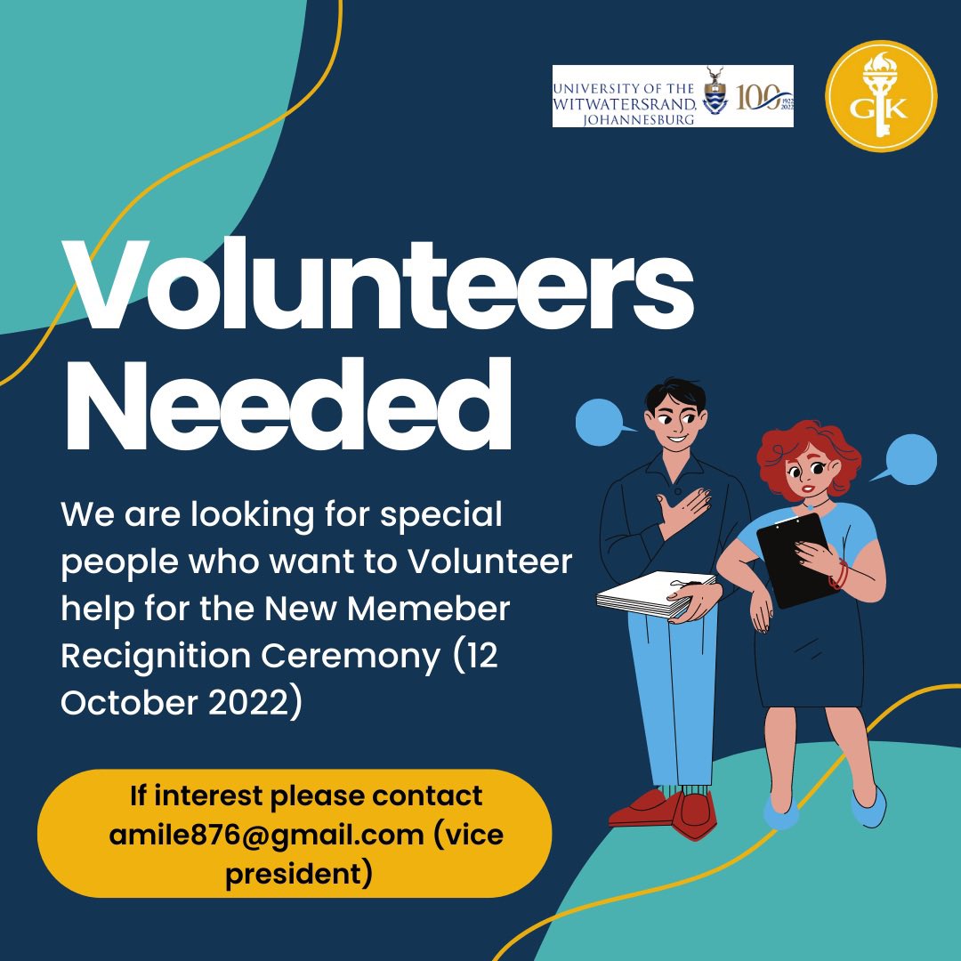 GoldenKeyWits's tweet photo. VOLUNTEERS NEEDED🚨
Our New Member Recognition Ceremony is coming up on the 12th of October. We need GK members who are willing to help with the following that evening : 
1. Set up
2. registration 
3. Ushering guests 
4. Selling golden key merchandise 
5. Handing out food https://t.co/pE25UlHwVM