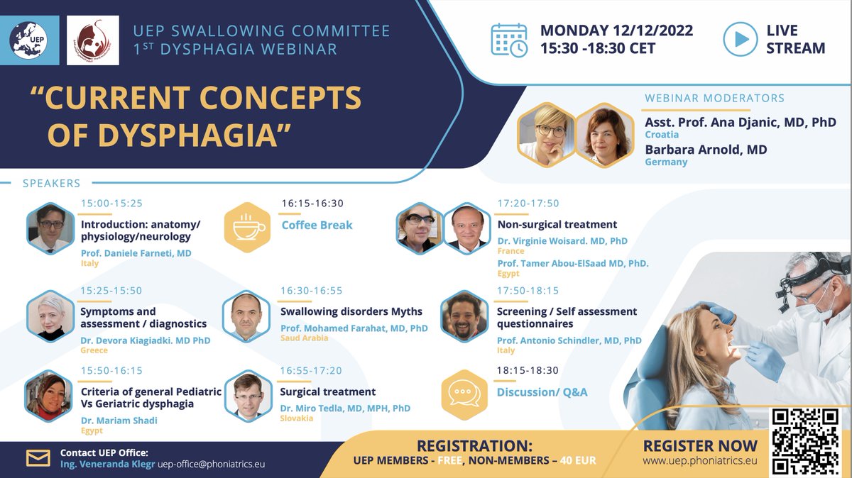 Swallow_Safely's tweet photo. 1- Dear Colleagues,
Please, allow me to inform you that the registration for our first UEP Webinar is open:)
Attached you will find:
Two types of Webinar programs (one is more detailed with short information about speakers and another one without) - feel free to use either.... https://t.co/VN4PXdx0PJ