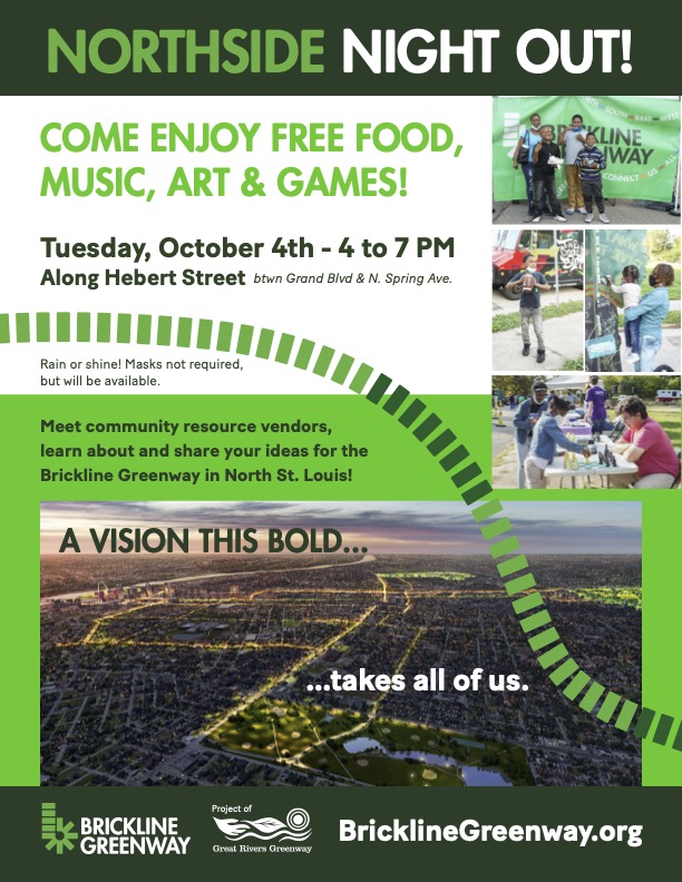 Trailnet (@trailnet) on Twitter photo We hope to see you at Northside Night Out this evening from 4 - 7 pm! We'll be tabling alongside other Community Organizations on Herbert between Grand Blvd and N. Spring Ave.
greatriversgreenway.org/event/northsid…
<a href="/GreatRiversSTL/">GreatRivers Greenway</a> We hope to see you at Northside Night Out this evening from 4 - 7 pm! We'll be tabling alongside other Community Organizations on Herbert between Grand Blvd and N. Spring Ave.
greatriversgreenway.org/event/northsid…
<a href="/GreatRiversSTL/">GreatRivers Greenway</a>