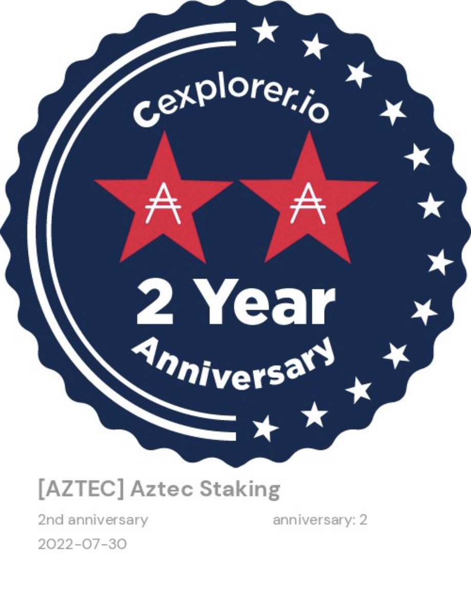AztecStaking's tweet image. Couldn’t have done it without our great delegators - We are here for the long run! MUCHAS GRACIAS! #Cardano $ADA #SPO

‍🌀 [AZTEC] Aztec Staking

🏆 New Award: 2nd anniversary