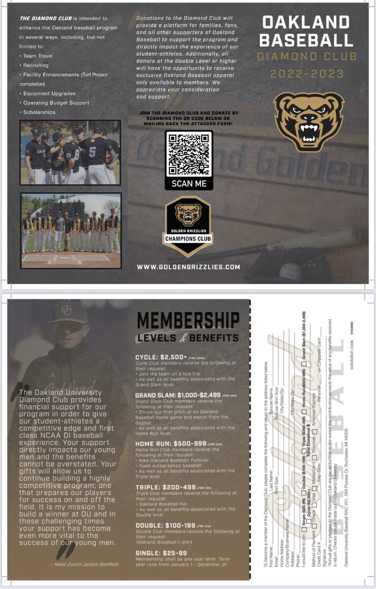 The 2022/23 @OaklandBSB Diamond Club is now open. Get access to a monthly newsletter as well as exclusive Nike OU Baseball apparel and experiences. Your support is absolutely vital to providing our guys a first-rate DI experience. Join 👉 securelb.imodules.com/s/1001/g20/for… or via mail.