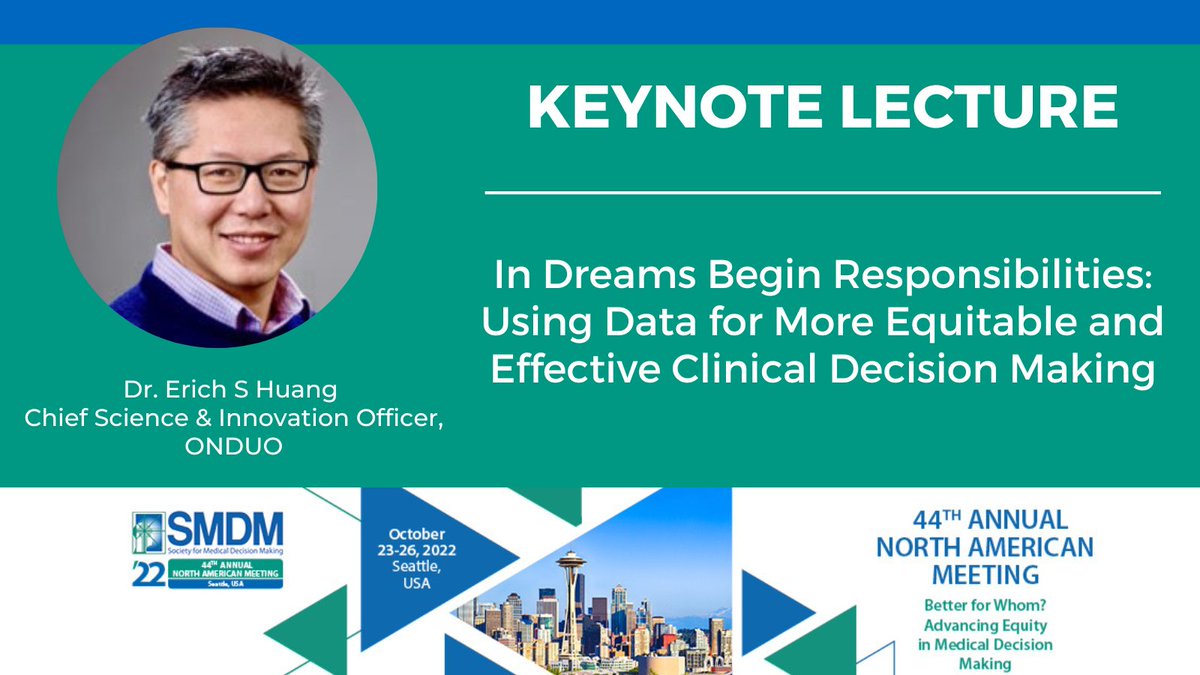 📌 Meet the keynote speaker at #SMDM22, Dr. Erich Huang, the Chief Science &amp; Innovation Officer at Onduo

Join us in Seattle to hear Dr. Huang’s lecture about Using Data for More Equitable and Effective Clinical Decision Making

Discover our full program👉 bit.ly/3RR5SKP