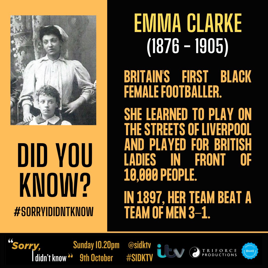 #SorryIDidntKnow is back with SEASON 3! 📆 Sunday 9nd October 2022. ⏰ 10.20pm on ITV. In the meantime ... why not read a little about 'History with a touch of colour'. 👨🏿‍🏫 Did you know? .. about Footballer #EmmaClarke 📚 Join the convo 👉🏿 #SIDK #SoonCome w/@lilkeets @FA