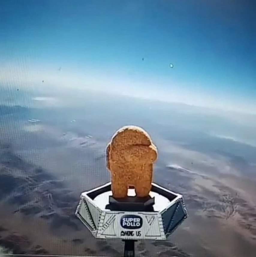 JVCom's tweet photo. Un nugget Among Us a été envoyé dans l'espace.

La marque de poulet chilienne Super Pollo s'est associée avec le jeu pour envoyer un morceau de poulet très très haut dans le ciel.

Voilà, voilà. #TweetDeNuit https://t.co/WiFwFFhJ4l