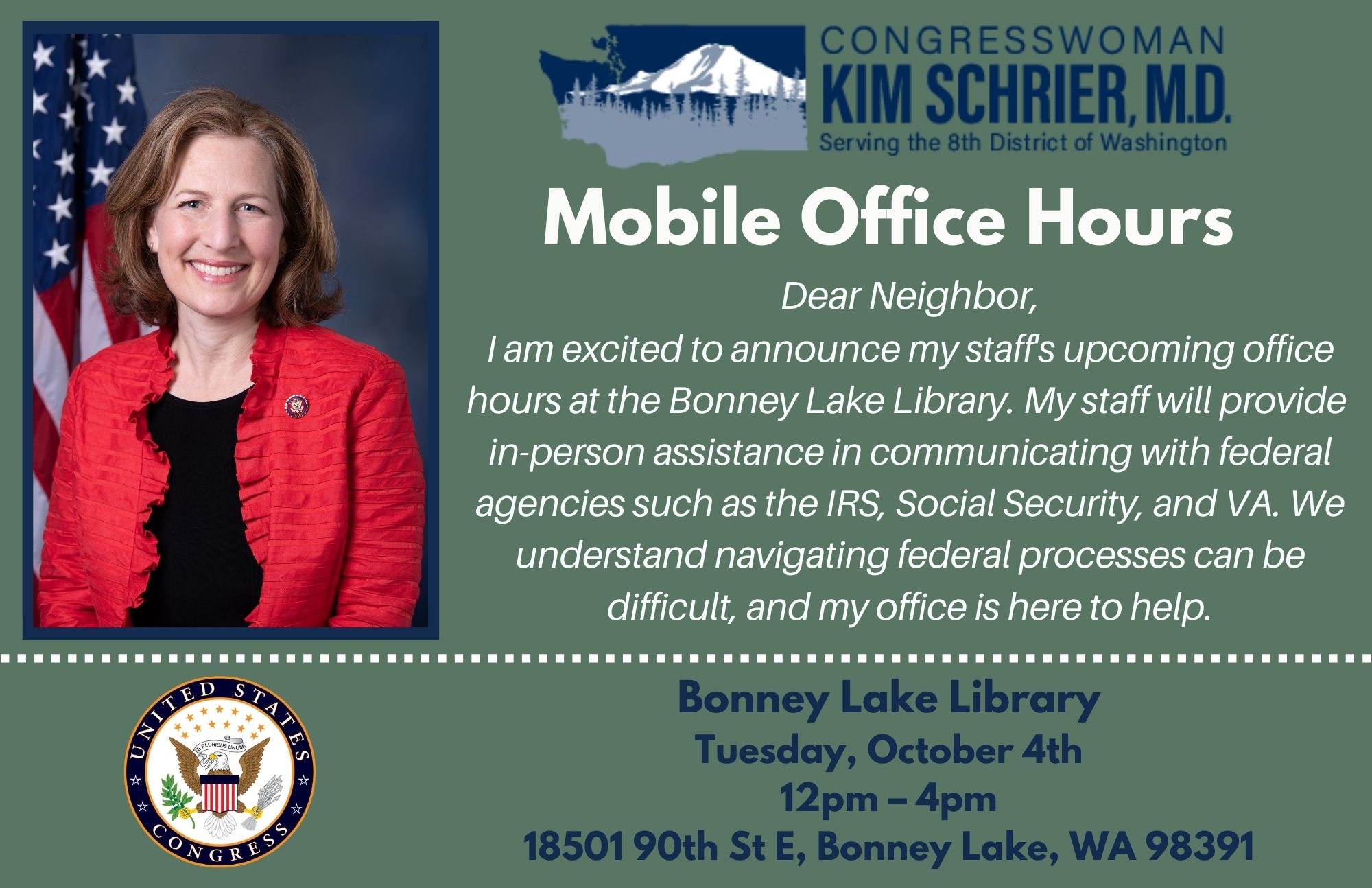 Rep. Kim Schrier, M.D. on Twitter "Next up for our mobile office hours