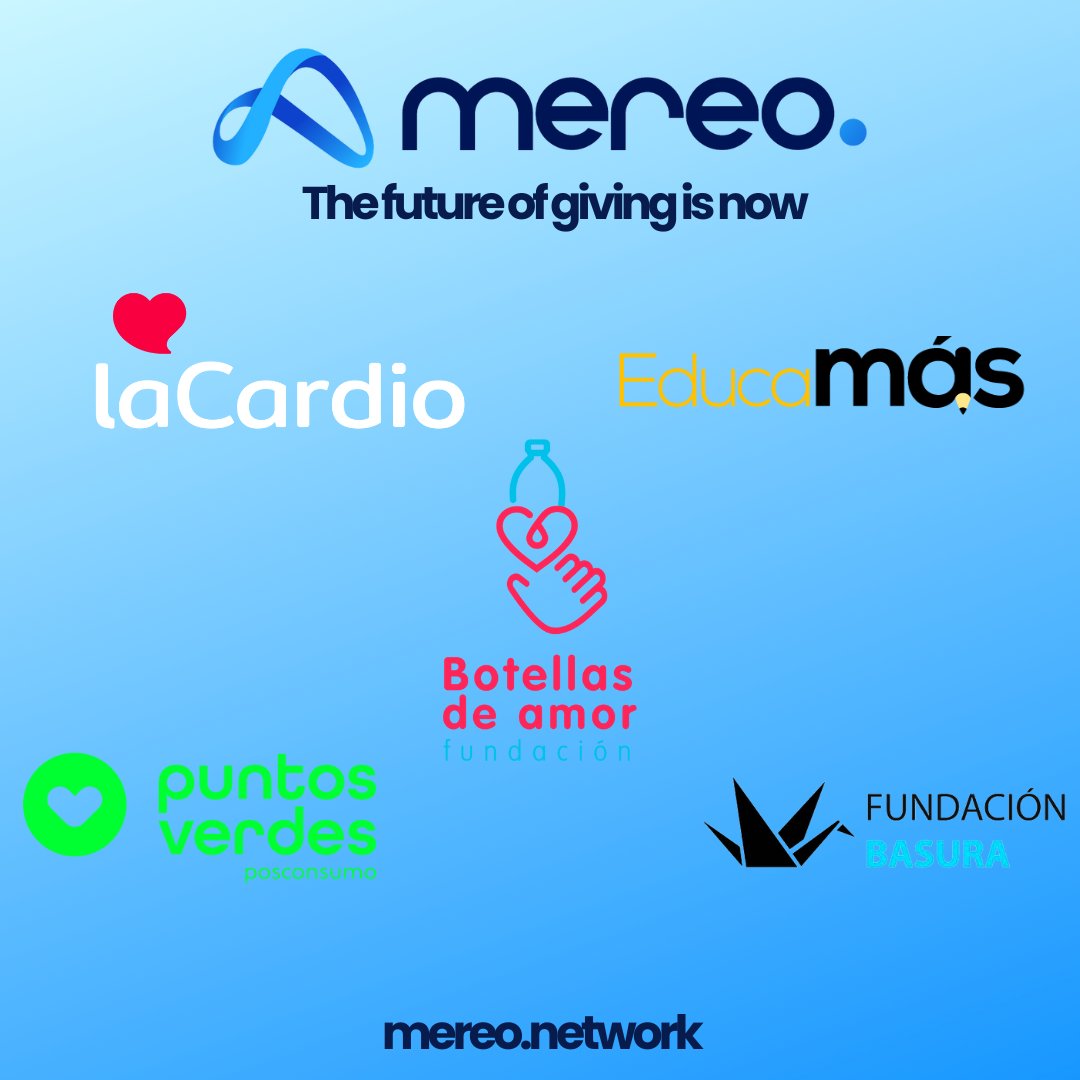 We're proud to announce that 5 new charities have joined mereo.network for our Beta 🎉

<a href="/fcardioinfantil/">Fundación Cardioinfantil - LaCardio</a>
<a href="/educamas/">EducaMAS</a>
@verdespuntos
<a href="/fundacionbasura/">Fundación Basura</a>
Fundación Botellas de Amor

If you are a charity, join us on mereo.network