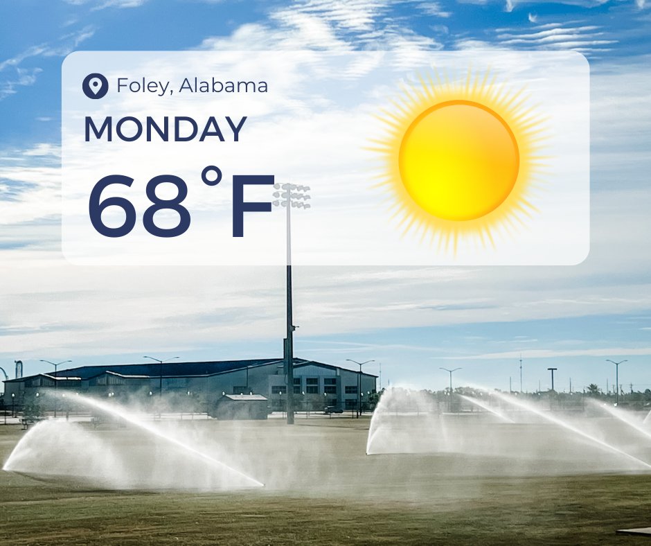 PlayFoleyAL's tweet photo. πHappy Fall Y'all! πIt's 6οΈβ£8οΈβ£ degrees and feeling great!
#PlayFoley #FoleyAlabama #SouthAlabamaWeather #FallWeather #VisitFoley https://t.co/kIG1H9ceyK