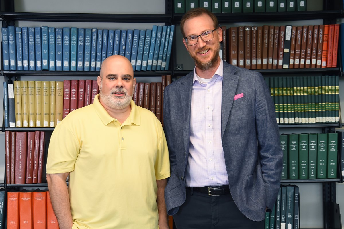 Meet two more members of our amazing <a href="/StJohnsLaw/">StJohnsLaw</a> library team. Chris Anderson, Collection Services &amp; Digital Initiatives Librarian (right), and Jeff Munoz, Collection Services &amp; Digital Initiatives Specialist (left). Jeff celebrates 30 years at St. John's this year!