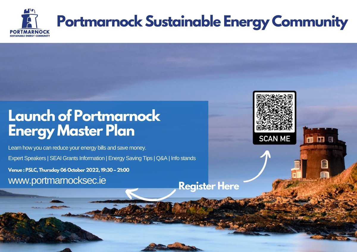 Based in the #Portmarnock #Fingal area and want to find out how to reduce your #energybills and save money?♨️🏠
Come along to Portmarnock SEC's Energy Master Plan launch &amp; #energysaving awareness event at 7.30-9pm this Thurs 6th Oct. Register here: eventbrite.ie/e/portmarnock-…
