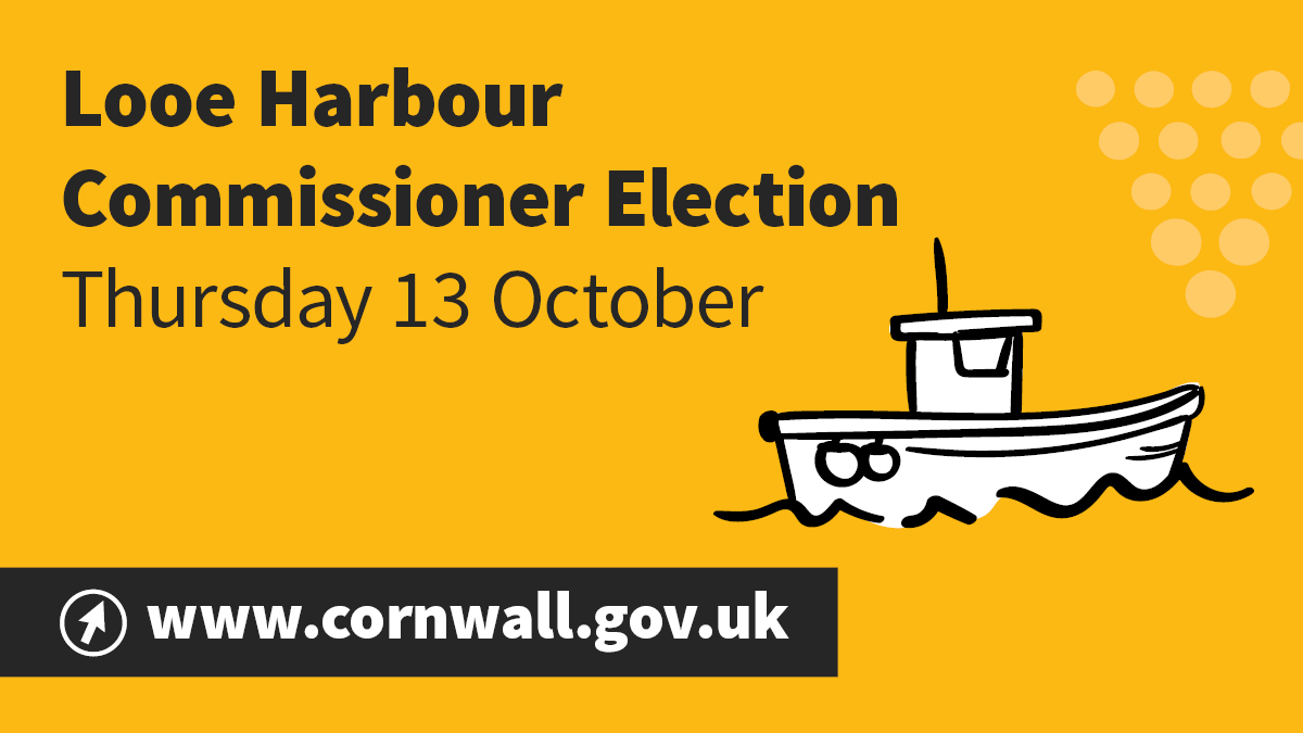🚢 The Looe Harbour Commissioner election takes place on Thursday, October 13.

You can vote at four polling stations
📍 Looe Family Hub, East Looe
📍 Bowling Club Pavilion, West Looe
📍 Riverside Church, West Looe
📍 The Scout Hall, West Looe

1/2