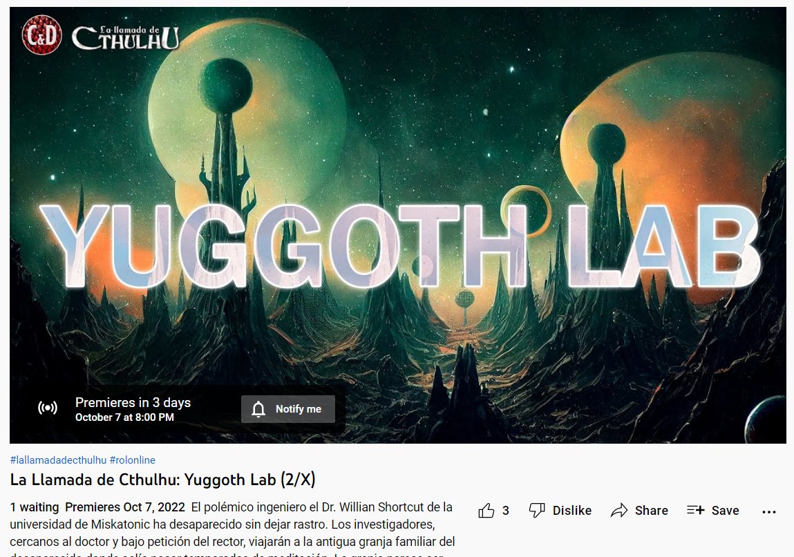 UvaRolera's tweet photo. https://t.co/LzSw0vYjIy
Este viernes 7 20:00 CET sigue la aventura #YuggothLab de @ChurrosDragons dirigida (destripada) por @chichoocariz. Estamos locos por ver como continúa. https://t.co/6wwp1hLWLU