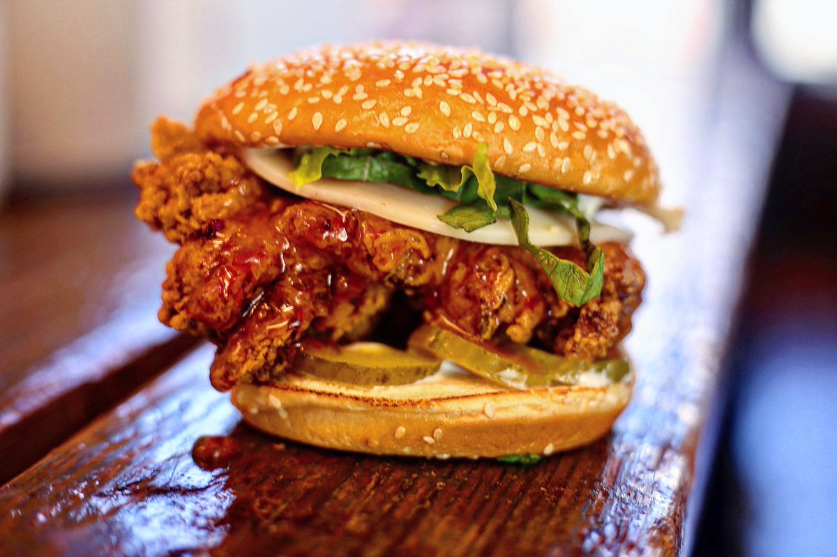 On the board: Sweet &amp; Sour Chicken w/ provolone, lettuce, pickles, jalapeño mayo  👨‍🍳🦖