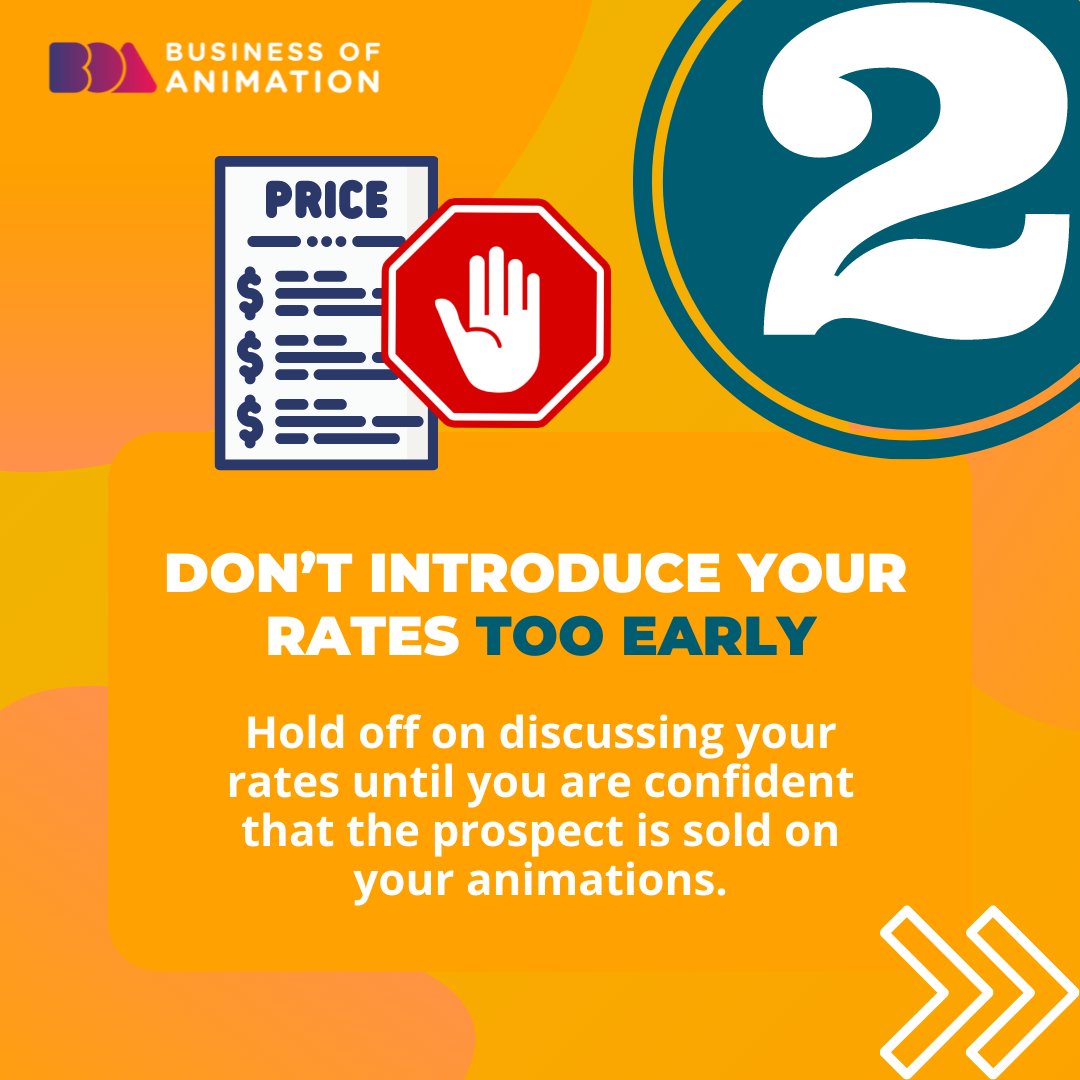 animationbiz's tweet image. Price objections are inevitable. What matters now is how you can respond to it. Here&apos;s how you can discover alternative techniques that help you seal the deal:

1. Offer a free trial
2. Don’t introduce your rates too early
3.  Answer with a smart question

#AnimationRate